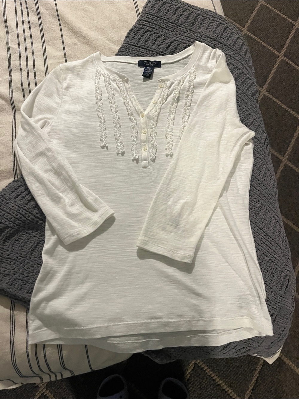 Chaps Women's Cream Crochet-Trim Henley Tunic